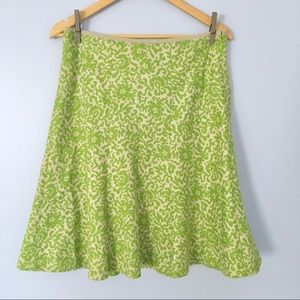 J Crew Linen Green Floral Flare Skirt, Like New